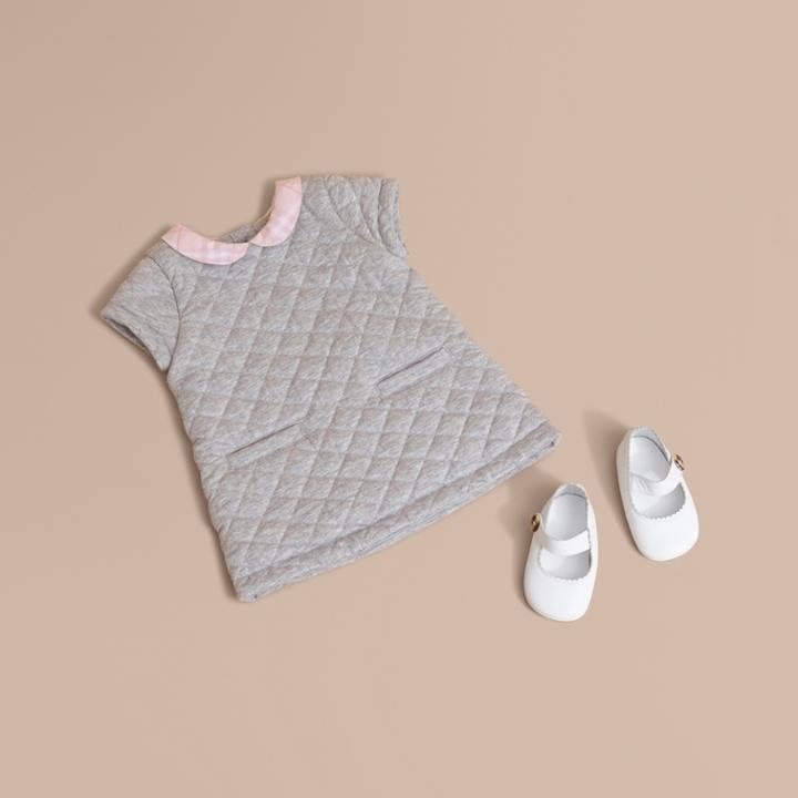Burberry Burberry Check Collar Quilted Cotton A-line Dress, Size: 3m, Grey