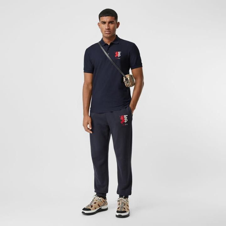 Burberry Burberry Contrast Logo Graphic Cotton Piqu Polo Shirt, Blue