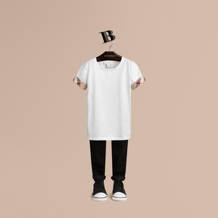 Burberry Burberry Check Detail Cotton T-shirt, Size: 10y, White