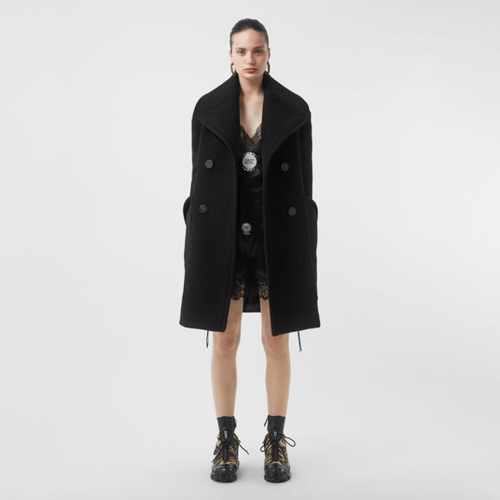 Burberry Burberry Wool Oversized Pea Coat, Size: 02, Black