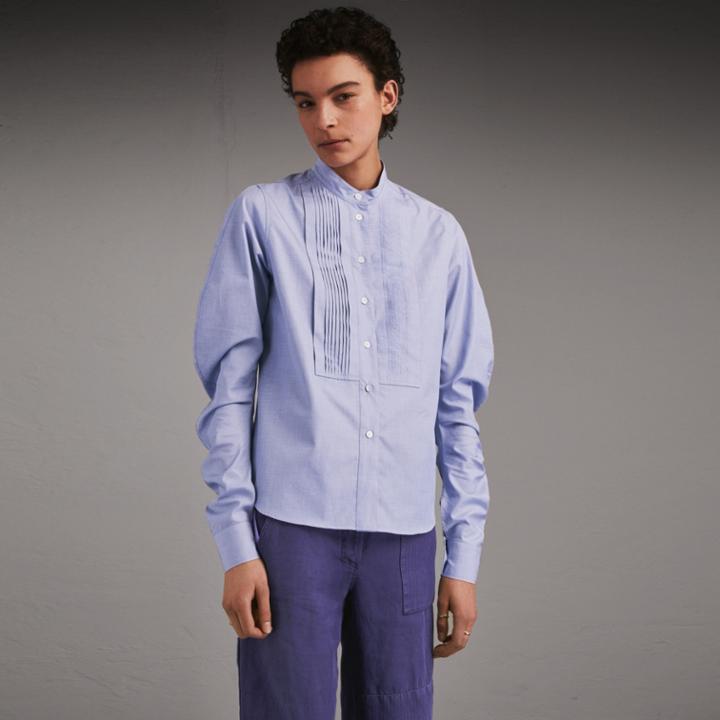 Burberry Burberry Pintuck Bib Stretch Cotton Shirt, Size: 06, Blue