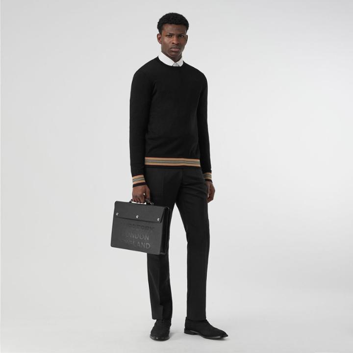 Burberry Burberry Icon Stripe Detail Merino Wool Sweater, Black