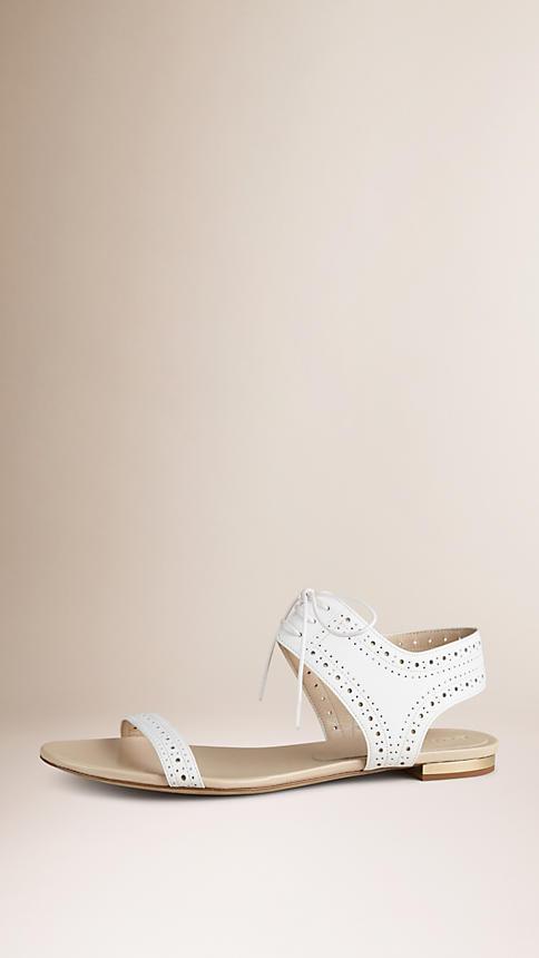Burberry Perforated Detail Leather Sandals