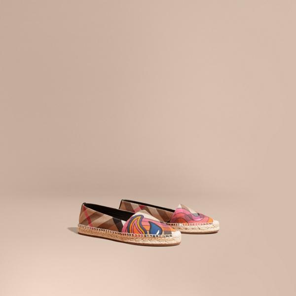 Burberry Rainbow Graphic Print Canvas And Suede Check Espadrilles