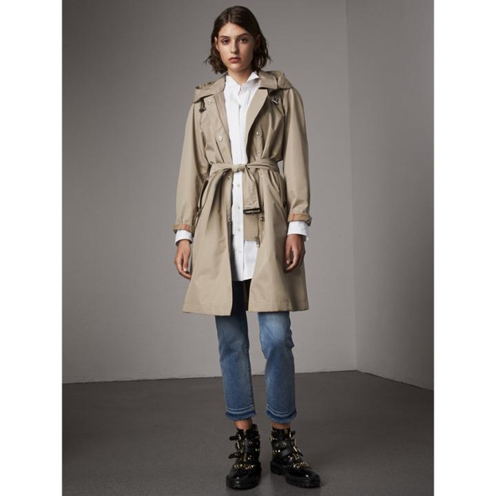 Burberry Burberry Detachable Hood Cotton Blend Car Coat, Size: 00, Beige