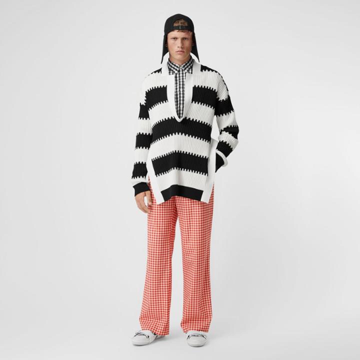 Burberry Burberry Cut-out Back Gingham Stretch Cotton Trousers, Size: 46, Red