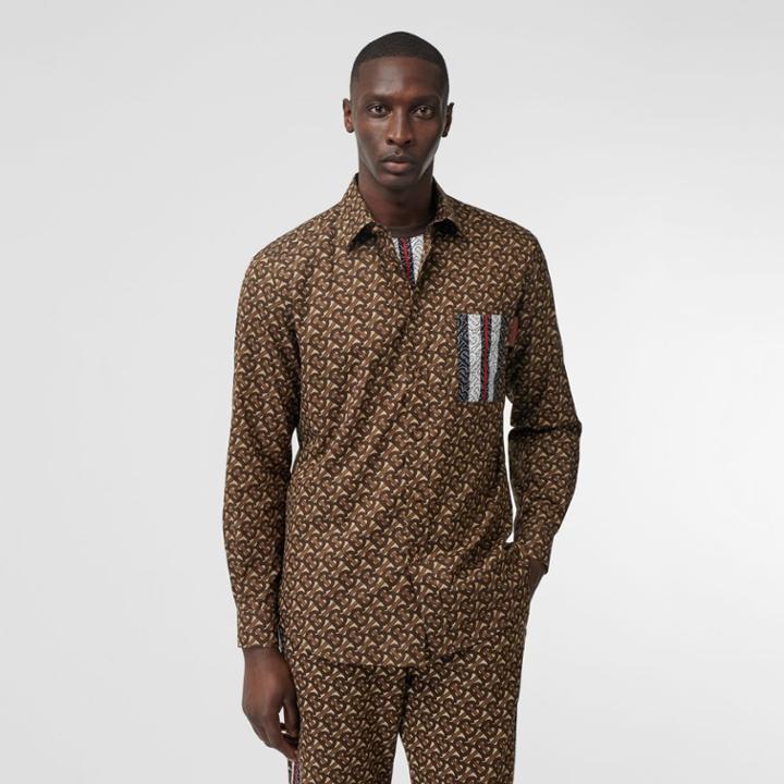 Burberry Burberry Monogram Stripe Print Cotton Shirt, Bridle Brown