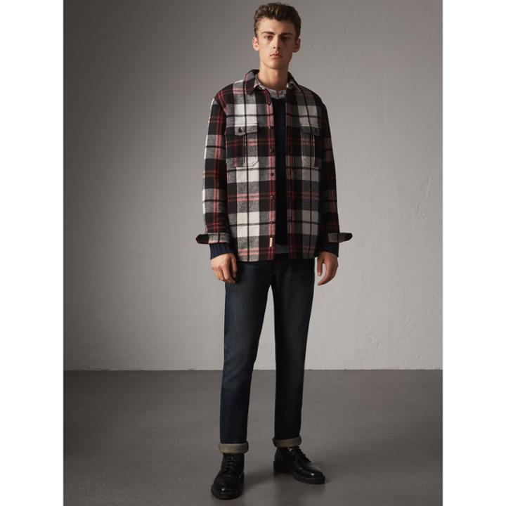 Burberry Burberry Quilt-lined Check Wool Cotton Blend Flannel Shirt, Size: M, Black