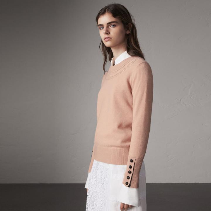 Burberry Burberry Cable Knit Yoke Cashmere Sweater, Size: Xl, Pink