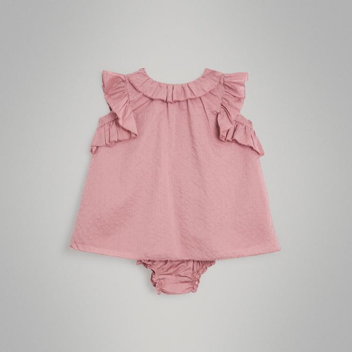 Burberry Burberry Childrens Ruffle Detail Cotton Dress With Bloomers, Size: 12m, Purple