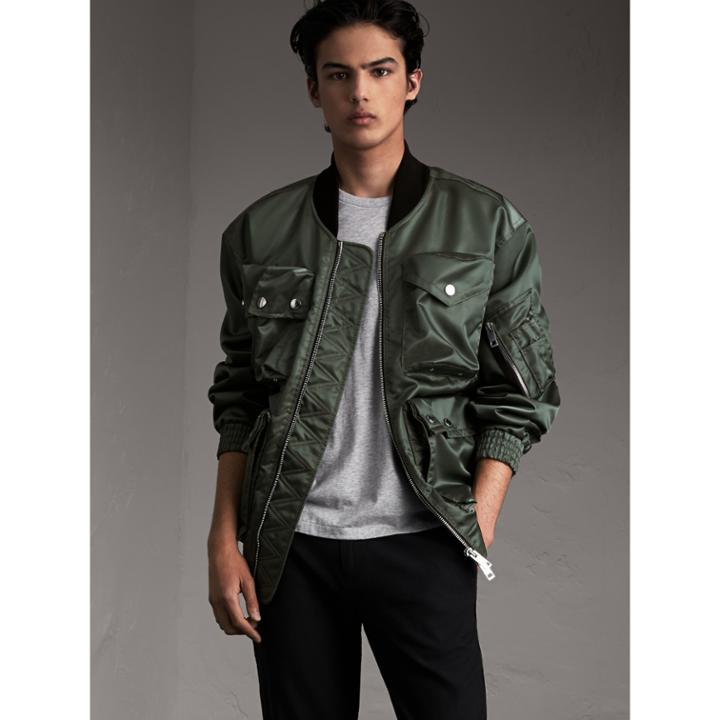Burberry Burberry Contrast Collar Lightweight Bomber Jacket, Size: 44, Green