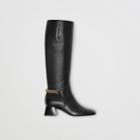 Burberry Burberry Link Detail Leather Knee-high Boots, Size: 37.5, Black