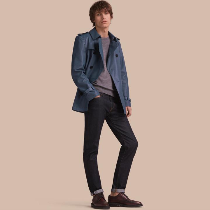 Burberry Burberry Short Leather Trench Coat, Size: 44, Blue