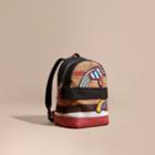 Burberry Burberry Appliqud Weather Graphic Check And Leather Backpack, Red