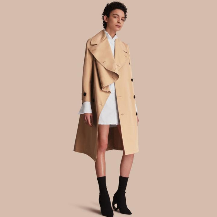 Burberry Burberry Curved Closure Cotton Gabardine Coat, Size: 00, Yellow