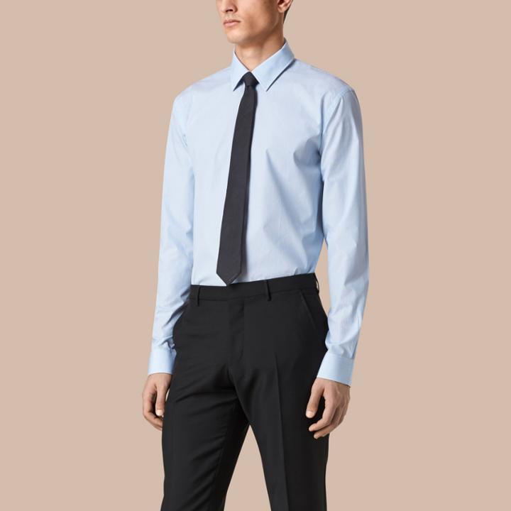 Burberry Burberry Modern Fit Striped Cotton Poplin Shirt, Size: 15.5, Blue