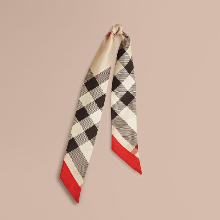 Burberry Burberry Check Print Slim Silk Scarf, Beige