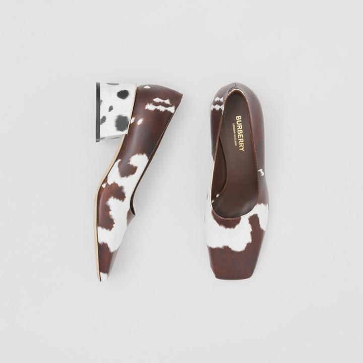 Burberry Burberry Animal Print Leather Block-heel Pumps, Size: 35, Black