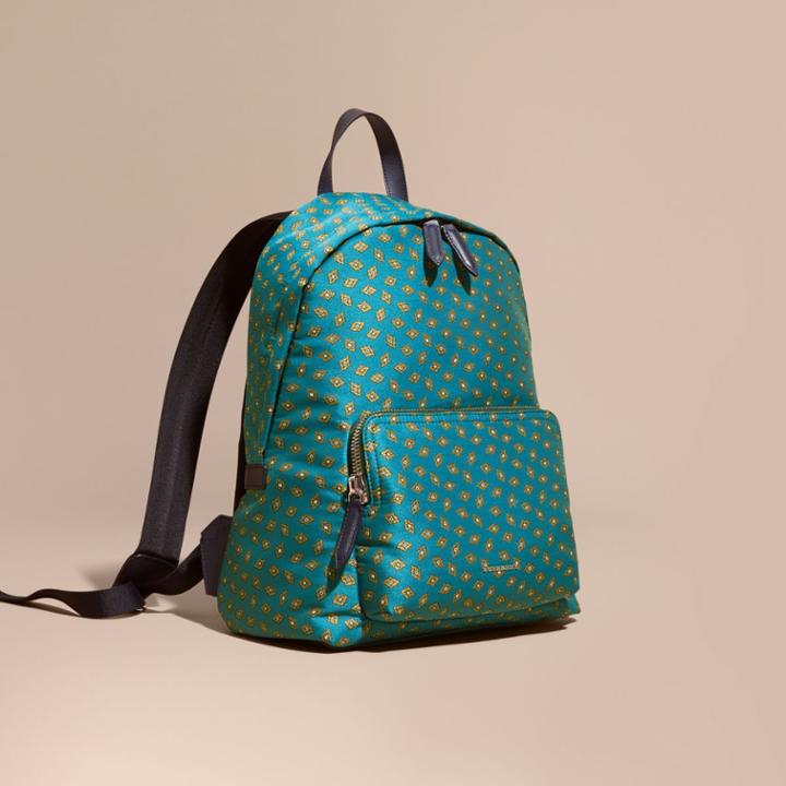 Burberry Burberry Leather Trim Abstract Jacquard Backpack, Blue