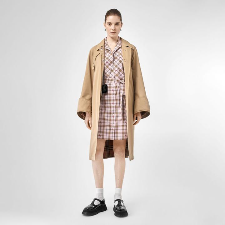 Burberry Burberry Ekd Check Cotton Tie-waist Shirt Dress, Size: 04, Pink