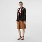 Burberry Burberry Topstitch Detail Wool Silk Mohair Linen A-line Skirt, Size: 00, Brown