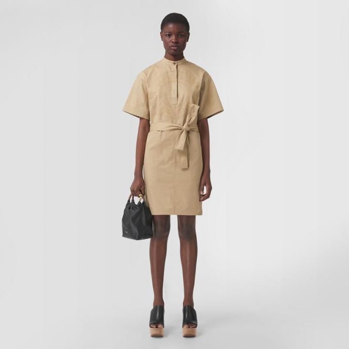 Burberry Burberry Logo Graphic Cotton Twill Smock Dress, Size: 02