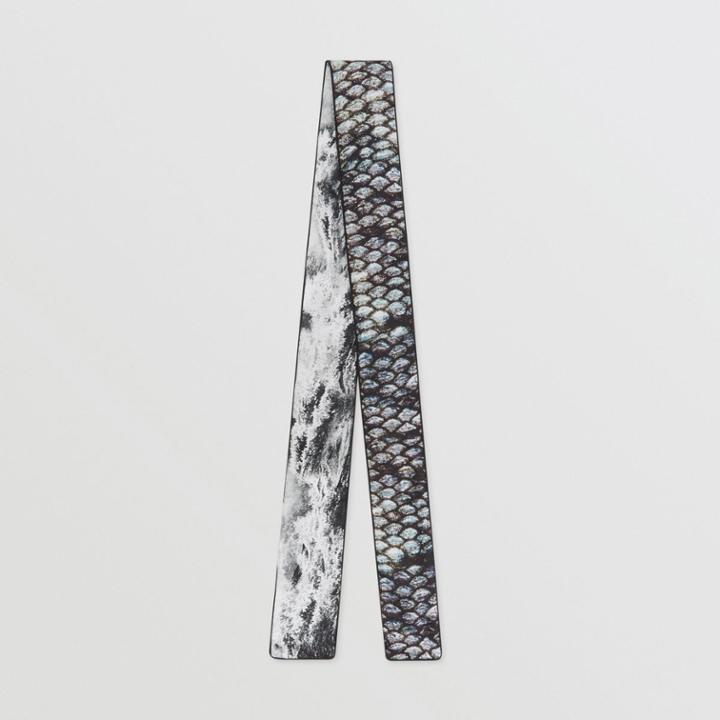 Burberry Burberry Sea And Fish-scale Print Silk Skinny Scarf, Grey