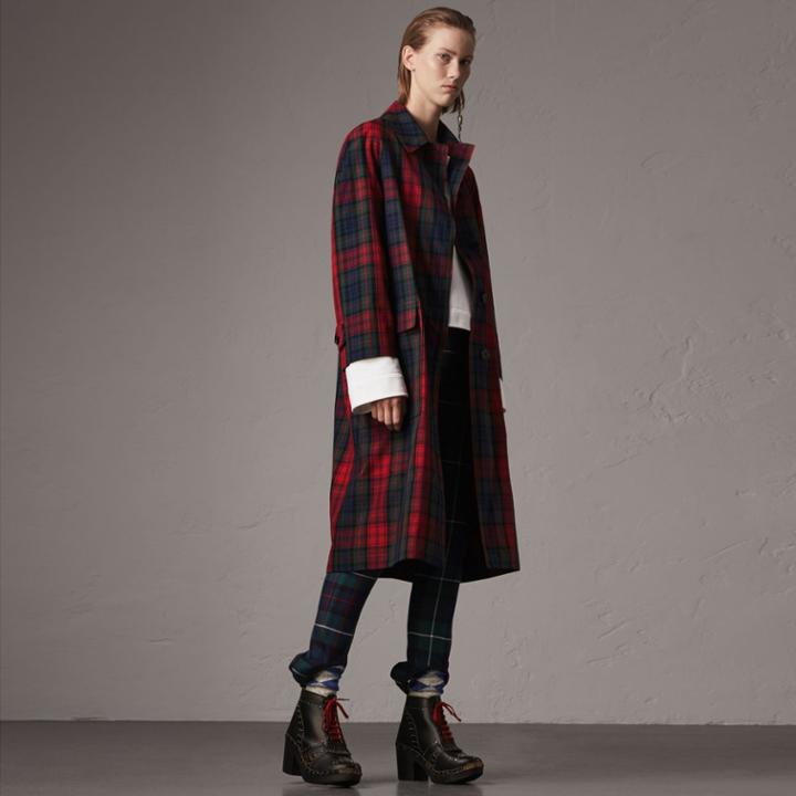 Burberry Burberry Tartan Cotton Gabardine Car Coat, Size: 02