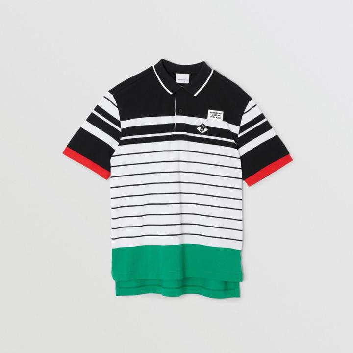 Burberry Burberry Childrens Logo Graphic Striped Cotton Piqu Polo Shirt, Size: 12y, Multicolour