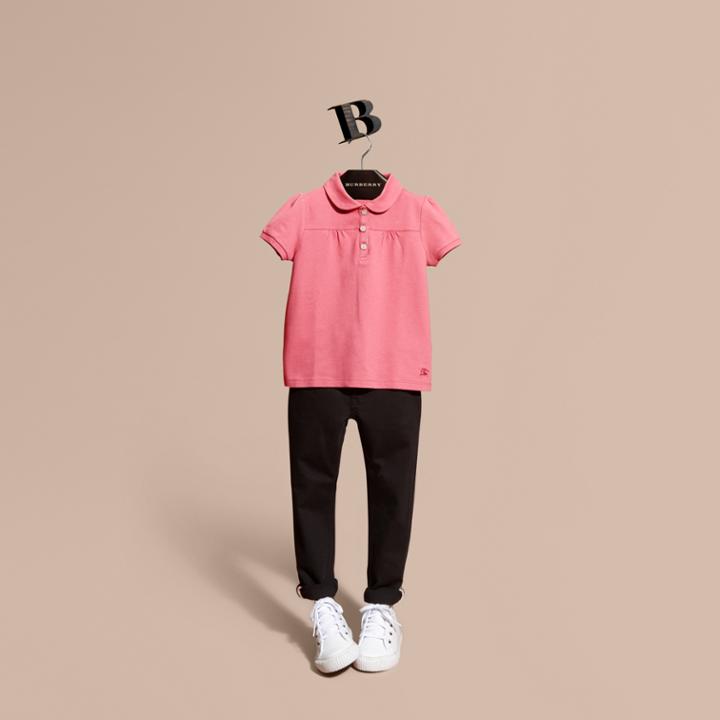 Burberry Burberry Ruched Detail Stretch Cotton Polo Shirt, Size: 6y, Red