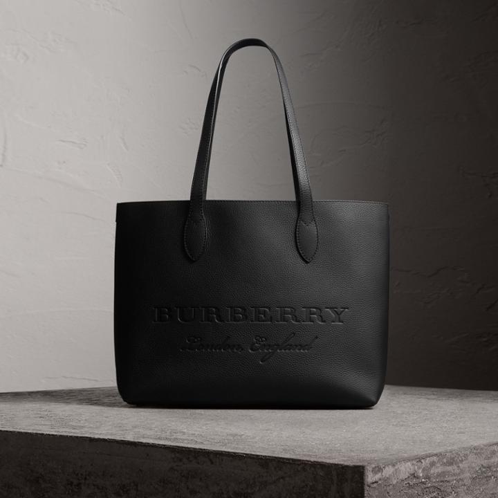 Burberry Burberry Embossed Leather Tote, Black