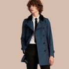 Burberry Burberry Shearling Topcollar Cotton Gabardine Trench Coat With Warmer, Size: 40, Blue