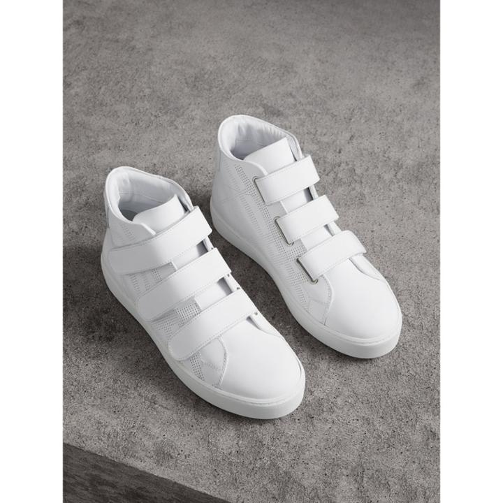 Burberry Burberry Perforated Check Leather High-top Trainers, Size: 38.5