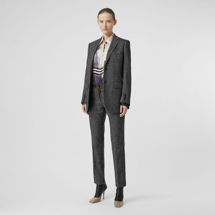 Burberry Burberry Wool Cashmere Tweed Cropped Tailored Trousers, Size: 02, Black