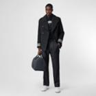Burberry Burberry Striped Cuff Wool Pea Coat, Size: 38, Black