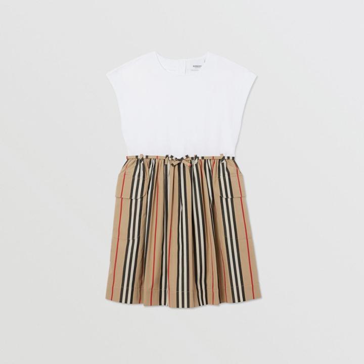 Burberry Burberry Childrens Icon Stripe Cotton Dress, Size: 12y, Beige