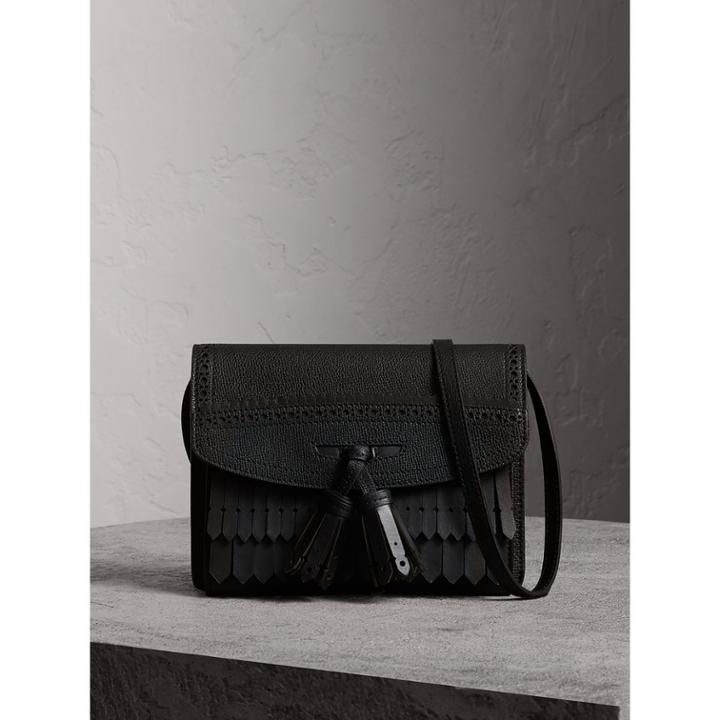 Burberry Burberry Brogue And Fringe Detail Leather Crossbody Bag, Black