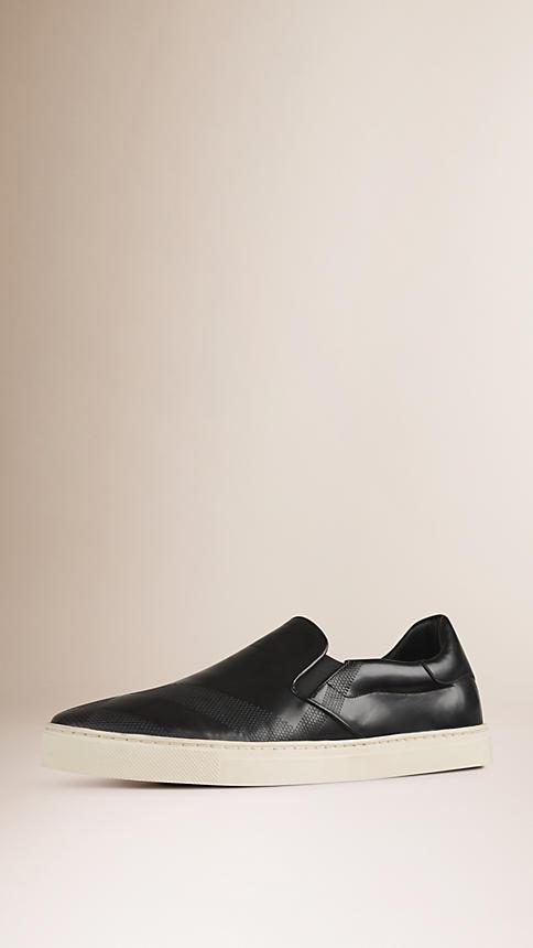 Burberry Check-embossed Leather Slip-on Trainers