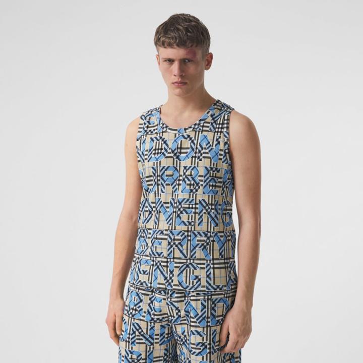 Burberry Burberry Logo Print Check Stretch Cotton Vest, Size: M