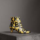 Burberry Burberry Graffiti Print Leather Ankle Boots, Size: 35