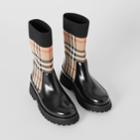 Burberry Burberry Childrens Vintage Check Knit Sock Leather Chelsea Boots, Size: 34, Beige