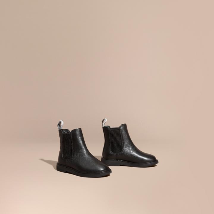 Burberry Burberry Grainy Leather Chelsea Boots, Size: 7, Black