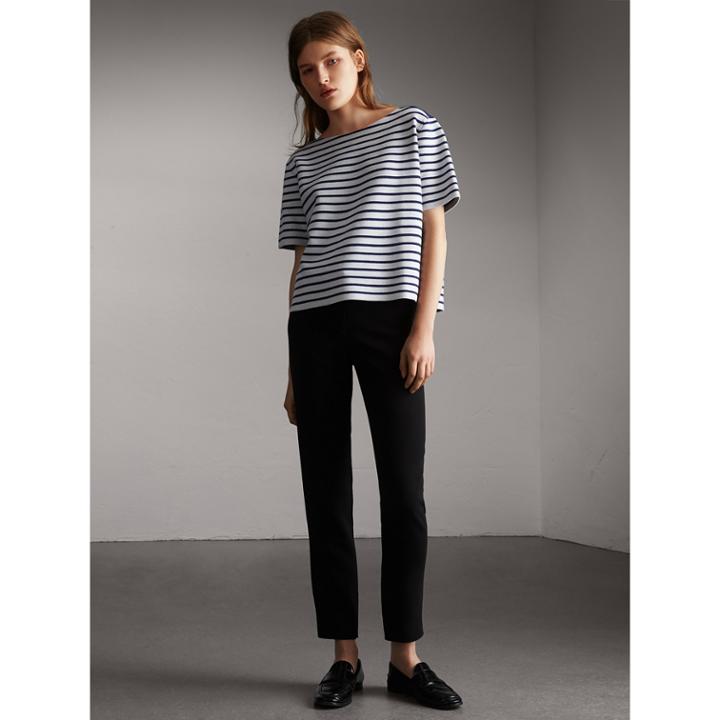 Burberry Burberry Check And Stripe Knitted Wool Blend T-shirt, Blue