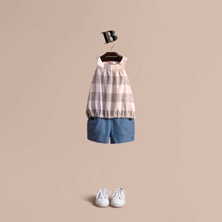 Burberry Burberry Button Detail Cotton Chambray Shorts, Size: 6y, Blue