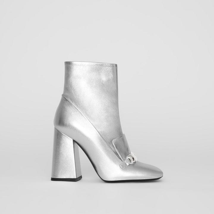 Burberry Burberry Studded Bar Detail Leather Ankle Boots, Size: 37, Grey