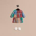 Burberry Burberry Colour Block Check Cotton Gathered Dress, Size: 3y, Brown