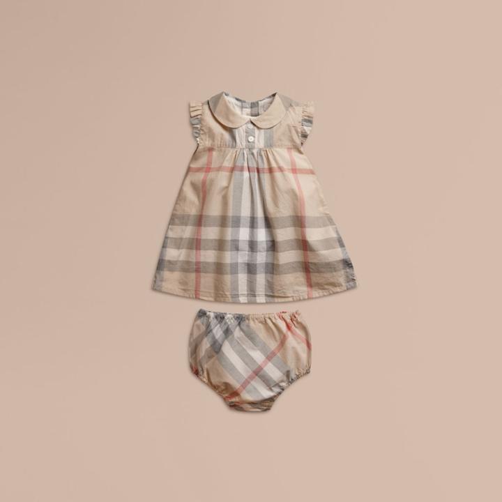 Burberry Burberry Washed Check Cotton Dress, Size: 9m, Beige