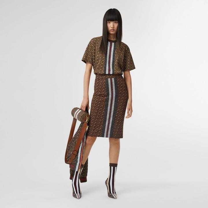 Burberry Burberry Monogram Stripe Print Cotton Oversized T-shirt, Size: Xs, Bridle Brown