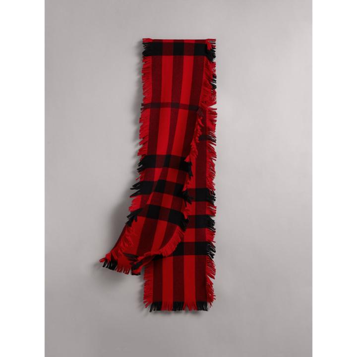 Burberry Burberry Fringed Check Wool Scarf, Red