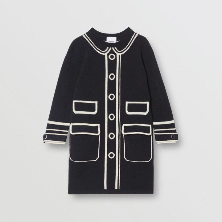 Burberry Burberry Childrens Trompe L'oeil Intarsia Cashmere Sweater Dress, Size: 10y, Black